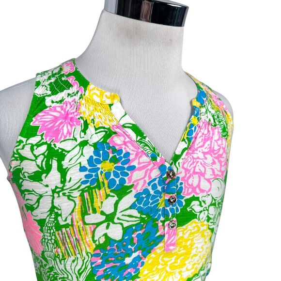 Lilly Pulitzer Essie Top Women’s XS Multi Hibiscus Stroll 100% Cotton Sleeveless - Picture 2 of 9